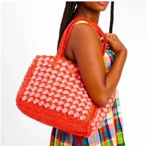 NWOT Kate Spade High Tide Striped Crochet Raffia Medium Tote